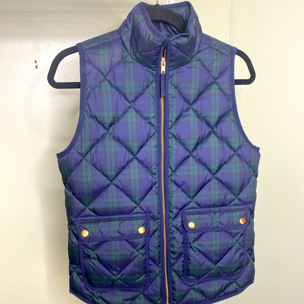 j. Crew navy and green plaid vest